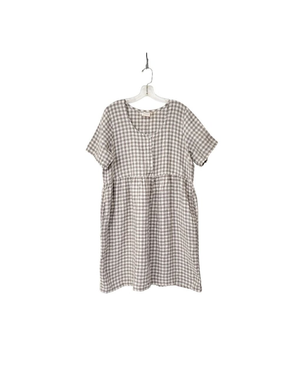 Gingham Linen Dress Tan and White by Conscious Clothing Made in Michigan Size L